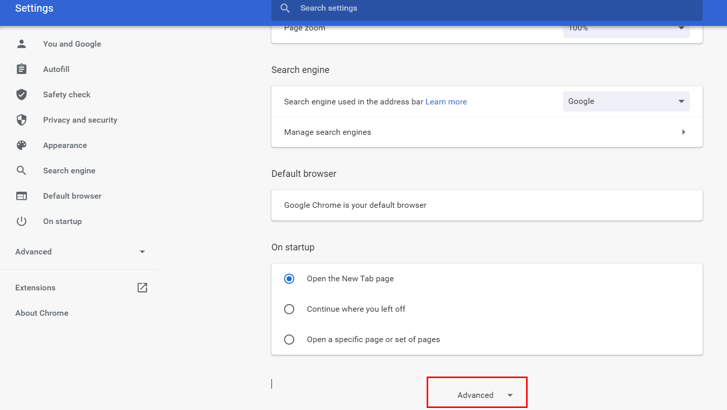 Advanced options in chrome