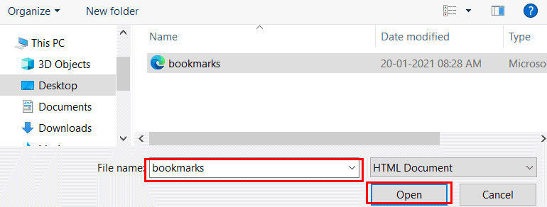 Choose bookmark files to import
