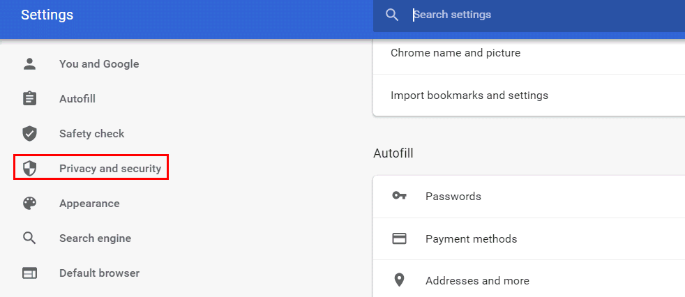 Chrome privacy and settings