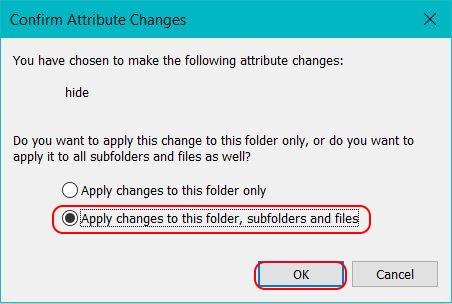 Confirm attribute changes to hide folder