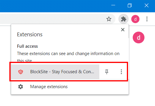 Go to extension to block site