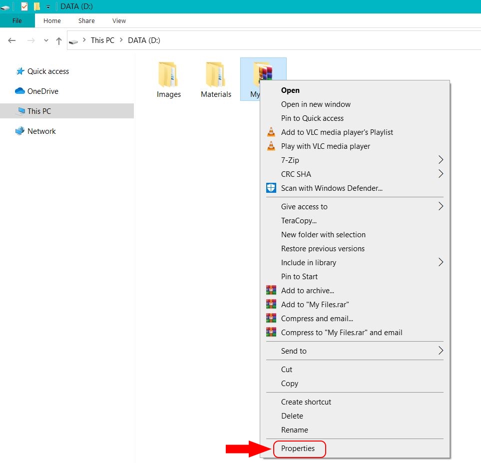 Hide folder in Windows 10 properties