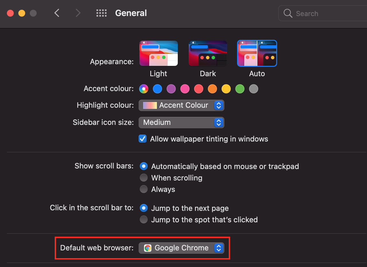 Set default Web browser as Chrome on Mac