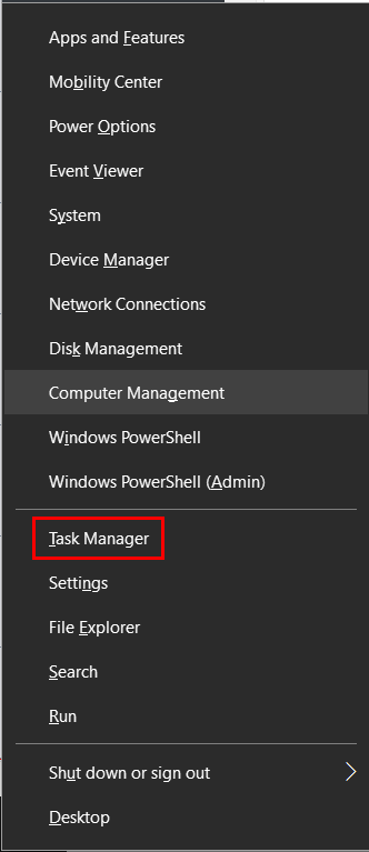 Task Manager Using Shortcut Windows Key and X