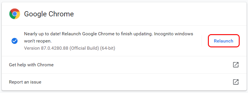 Update Google Chrome browser