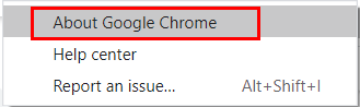 About Google Chrome option