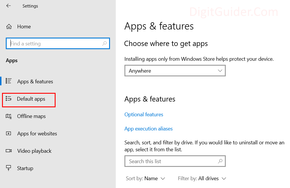 Default apps in windows