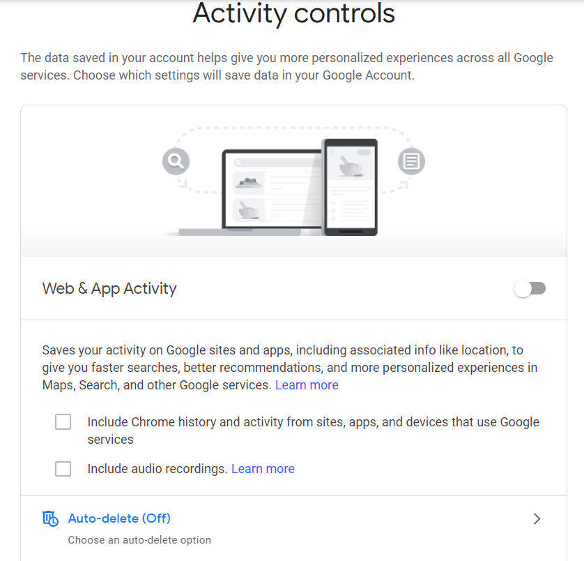 activity controls in Google