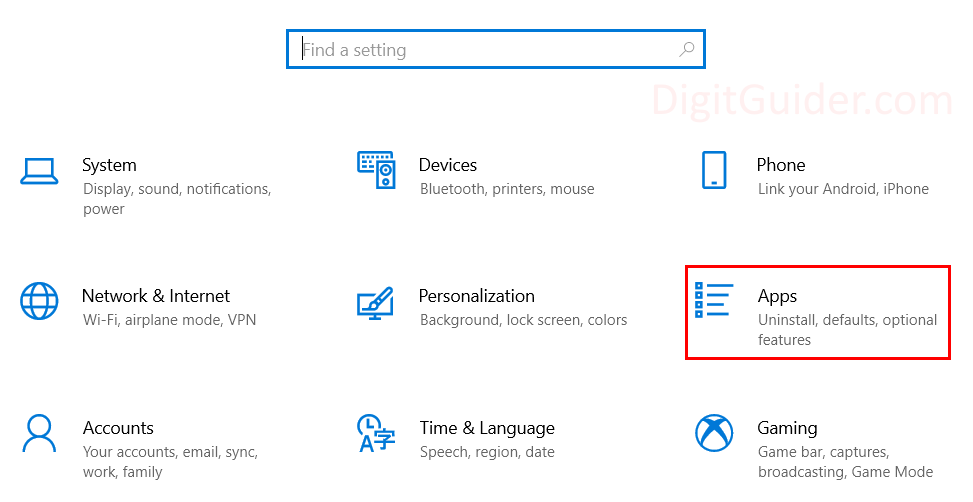 click on Apps in Windows Settings