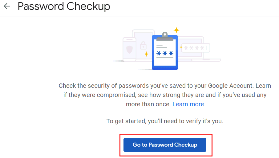 password checkup in google account