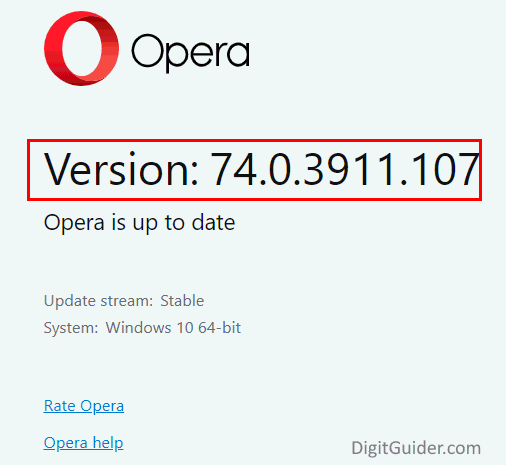 version of Opera browser