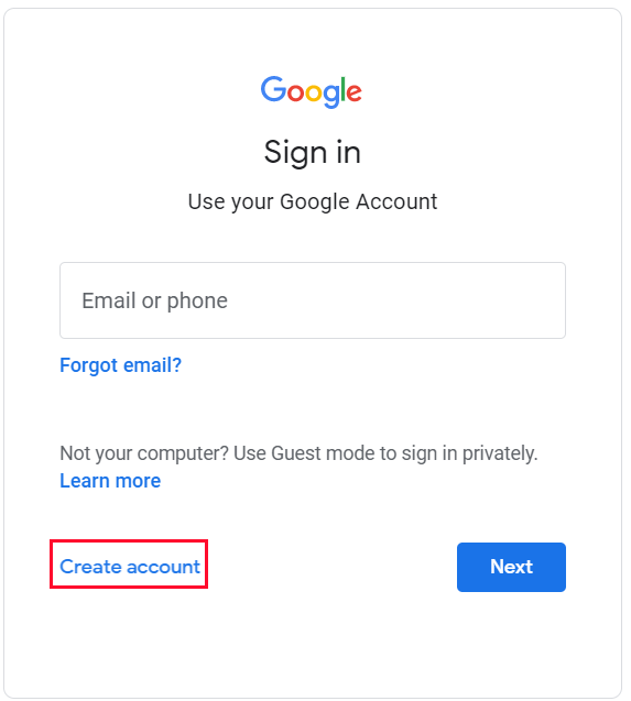 Create Account for GMail
