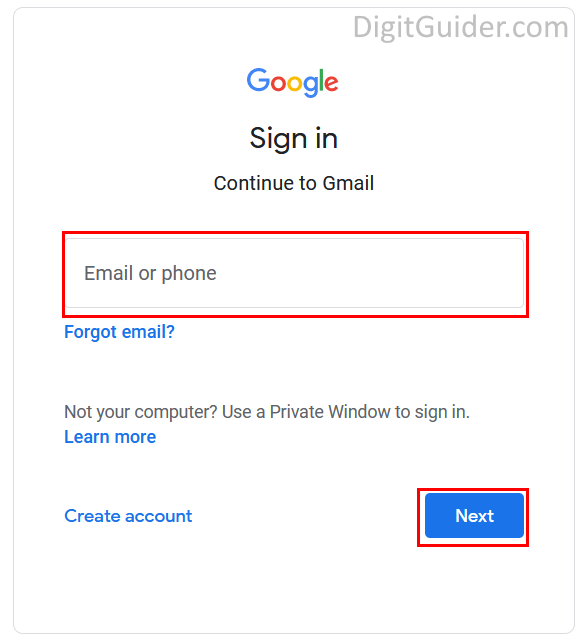 Email to sign in Gmail