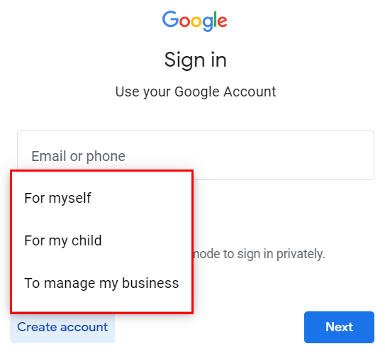 For whom Google Account to be created