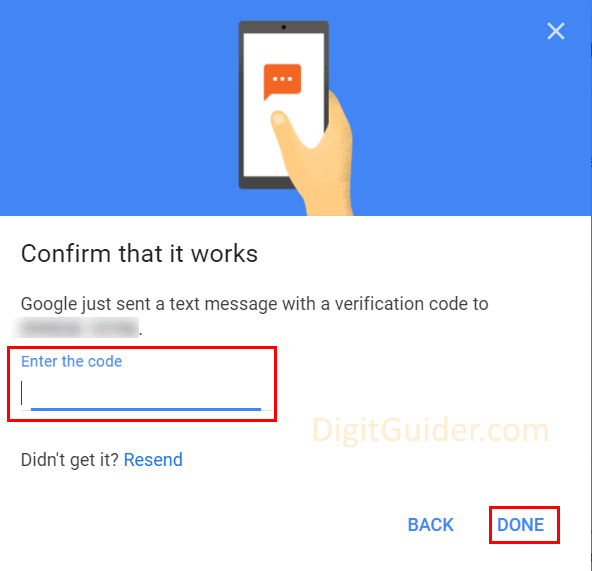 2 Step Verification On Google - text message