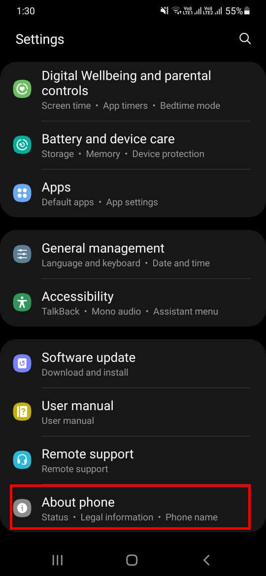 About Phone in Android device
