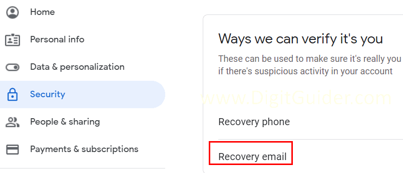 Add Recovery Email address