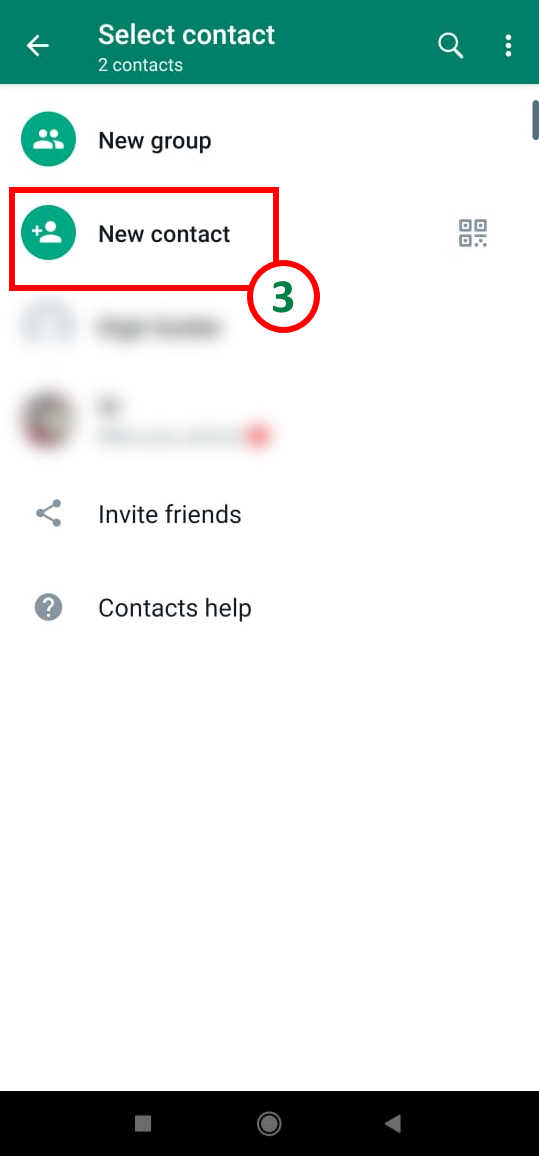 Add new contact in Android WhatsApp