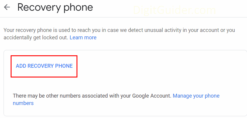 Add recovery phone to Google account