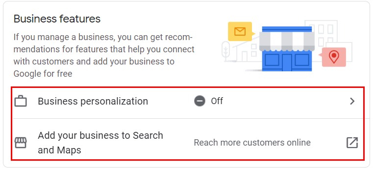 Business Features in Google Account