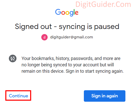 Continue to Google Account Signout