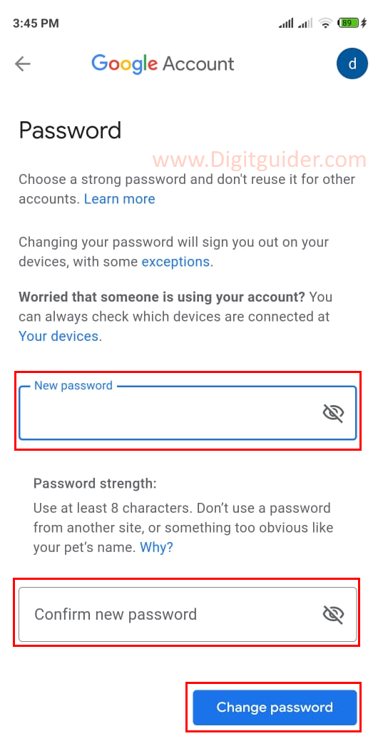 Create new strong password