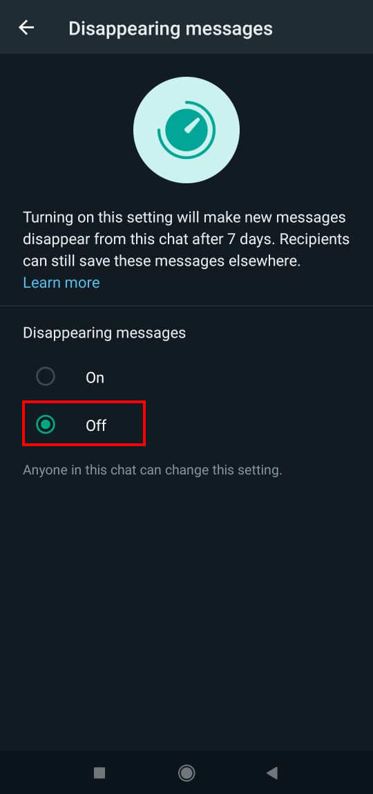 Disable disappearing messages on whatsapp