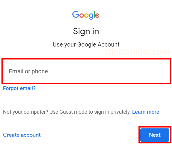 Email to login in Google Account