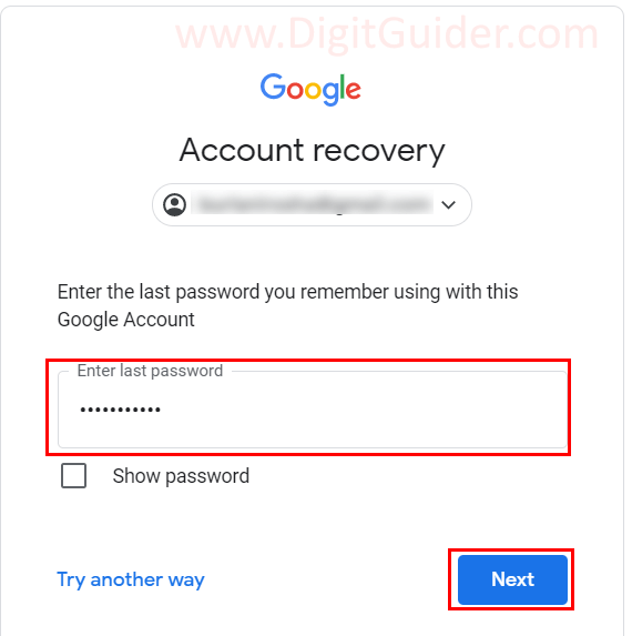 Google Account password recovery