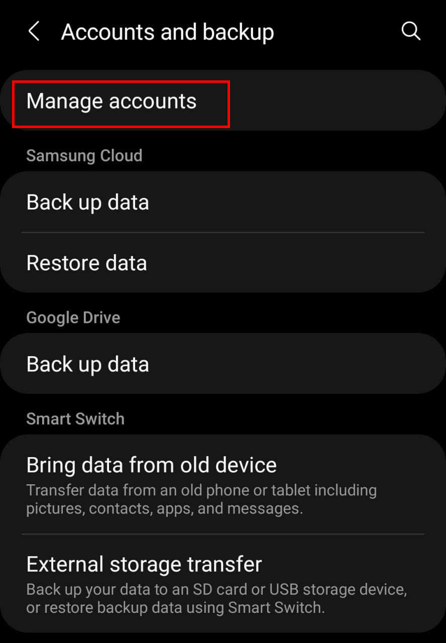 Manage Accounts on Android