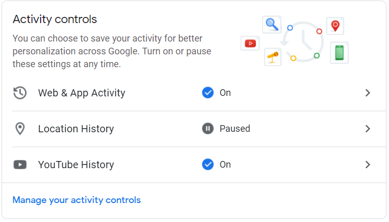 Manage Google Account - Activity Controls