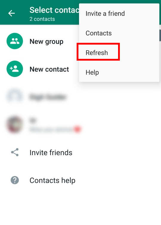 Refresh to sync contacts to whatsApp