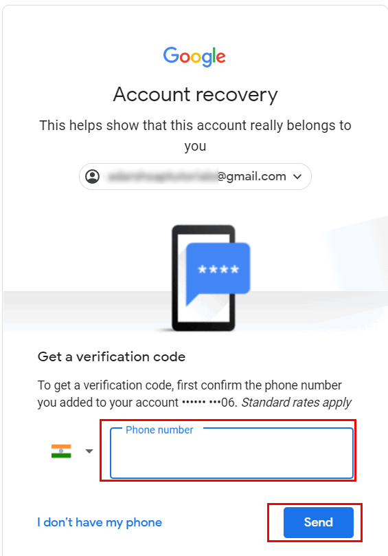 Reset Gmail password with phone number