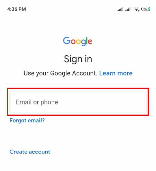 Sign in to Google account on android