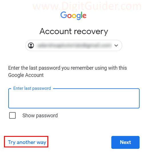 Try another way to reset google password