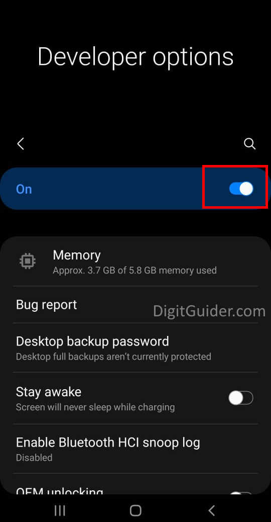 Turn off developer options in android