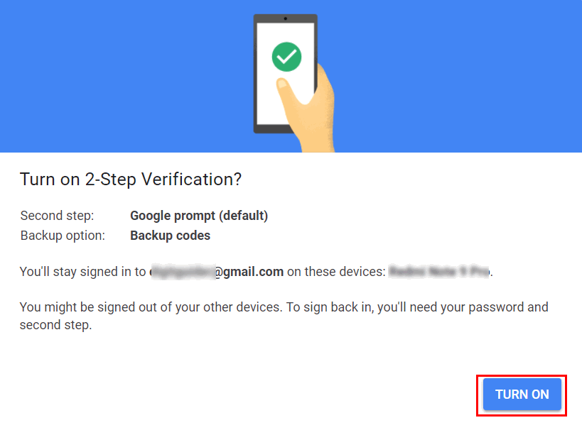 Turn on 2 step verification with Google prompt