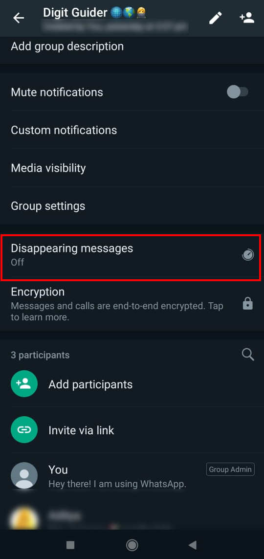 Turn on disappearing messages on group