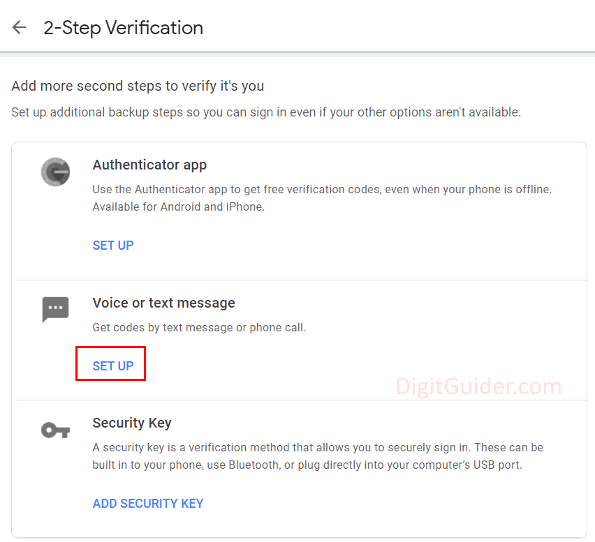 Voice or text message for 2 step verification