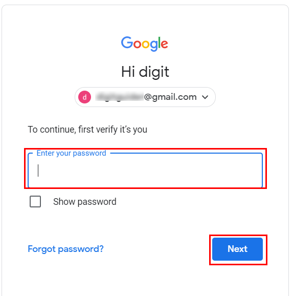 enter gmail password to change