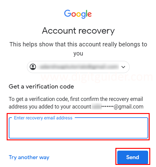 enter recovery gmail address to reset
