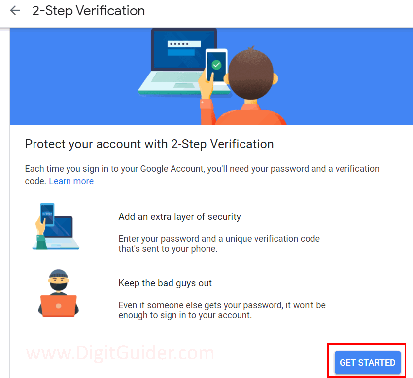 get started with 2 step verification