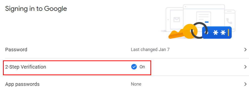 two step verification in Google