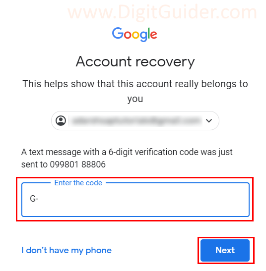 verification code for Google account reset