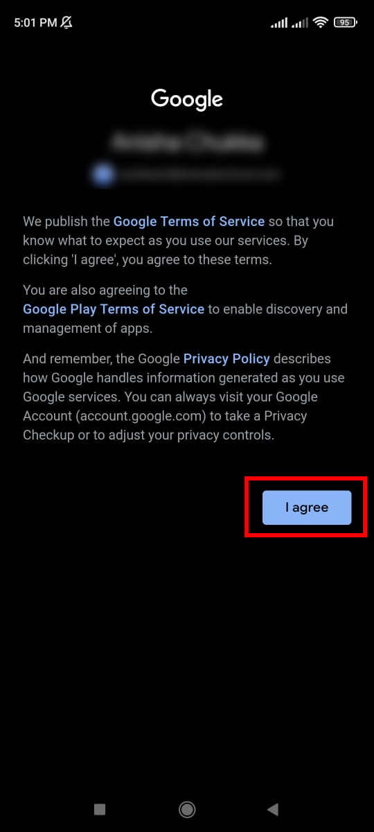 Agree google terms of services
