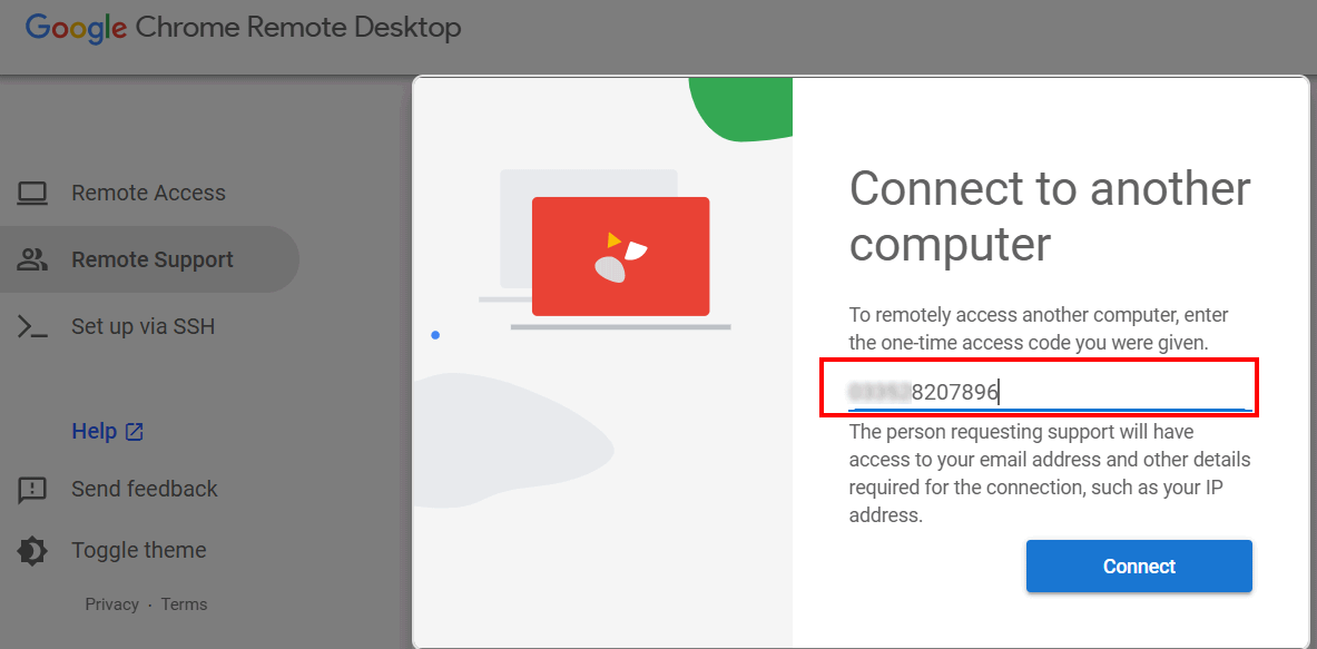Connect to another computer for remote support
