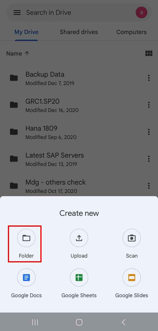 Create new folder in Google Drive