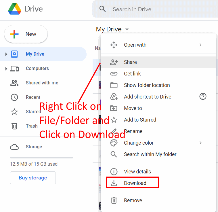 Download files from Google drive on Computer