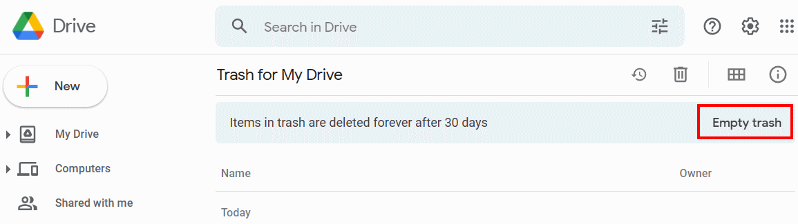 Empty Trash in Google Drive