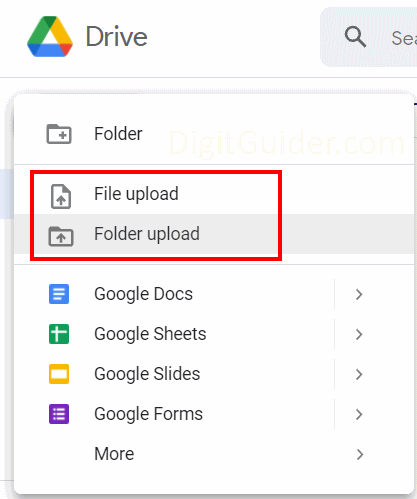 File and Folder upload in Drive